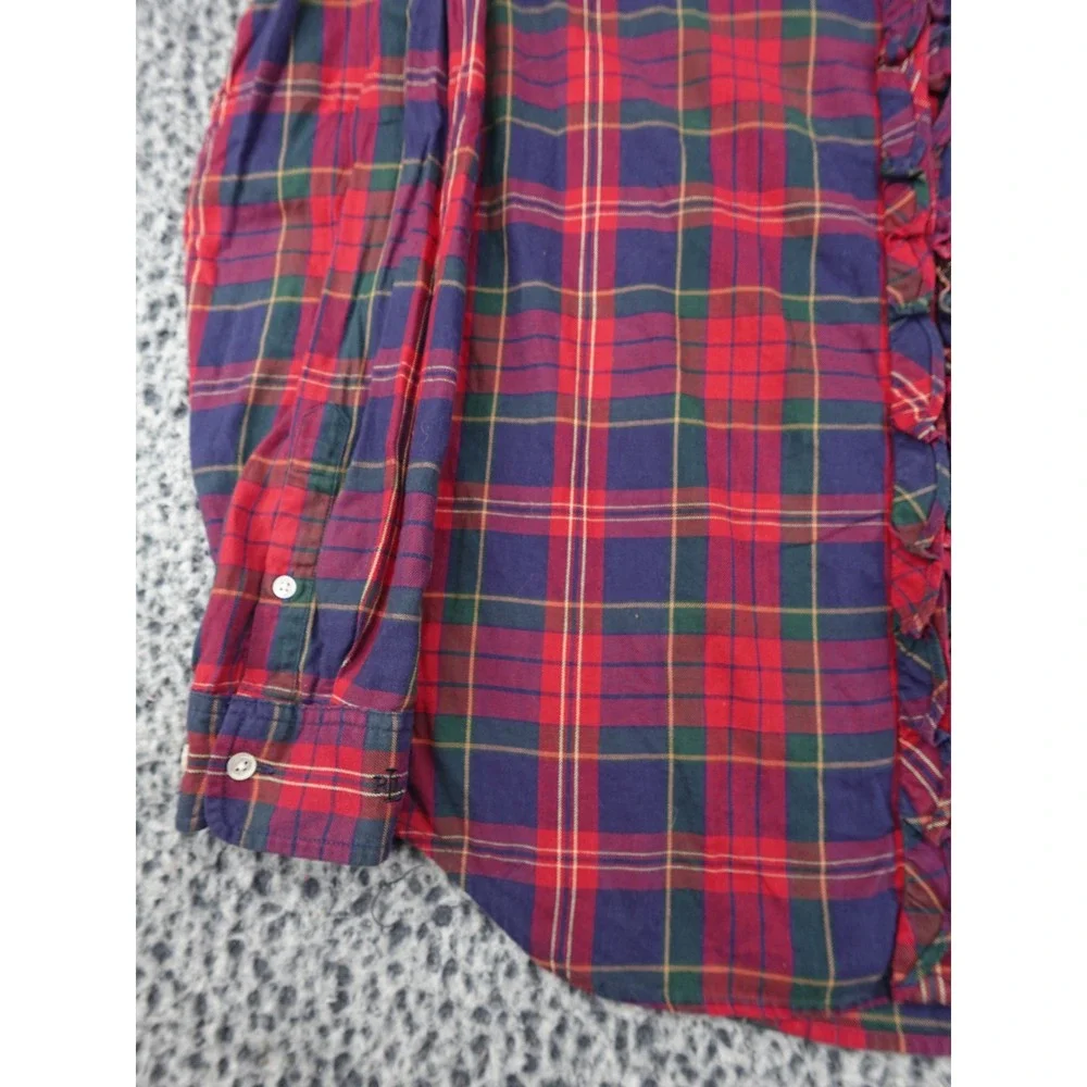 Lauren Ralph Lauren Plaid Shirt Womens Medium‎ Red Ruffle Trim Button Down